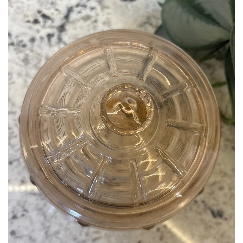 Vtg Anchor Hocking Manhattan Pink Depression Glass Beehive Biscuit Cookie Jar